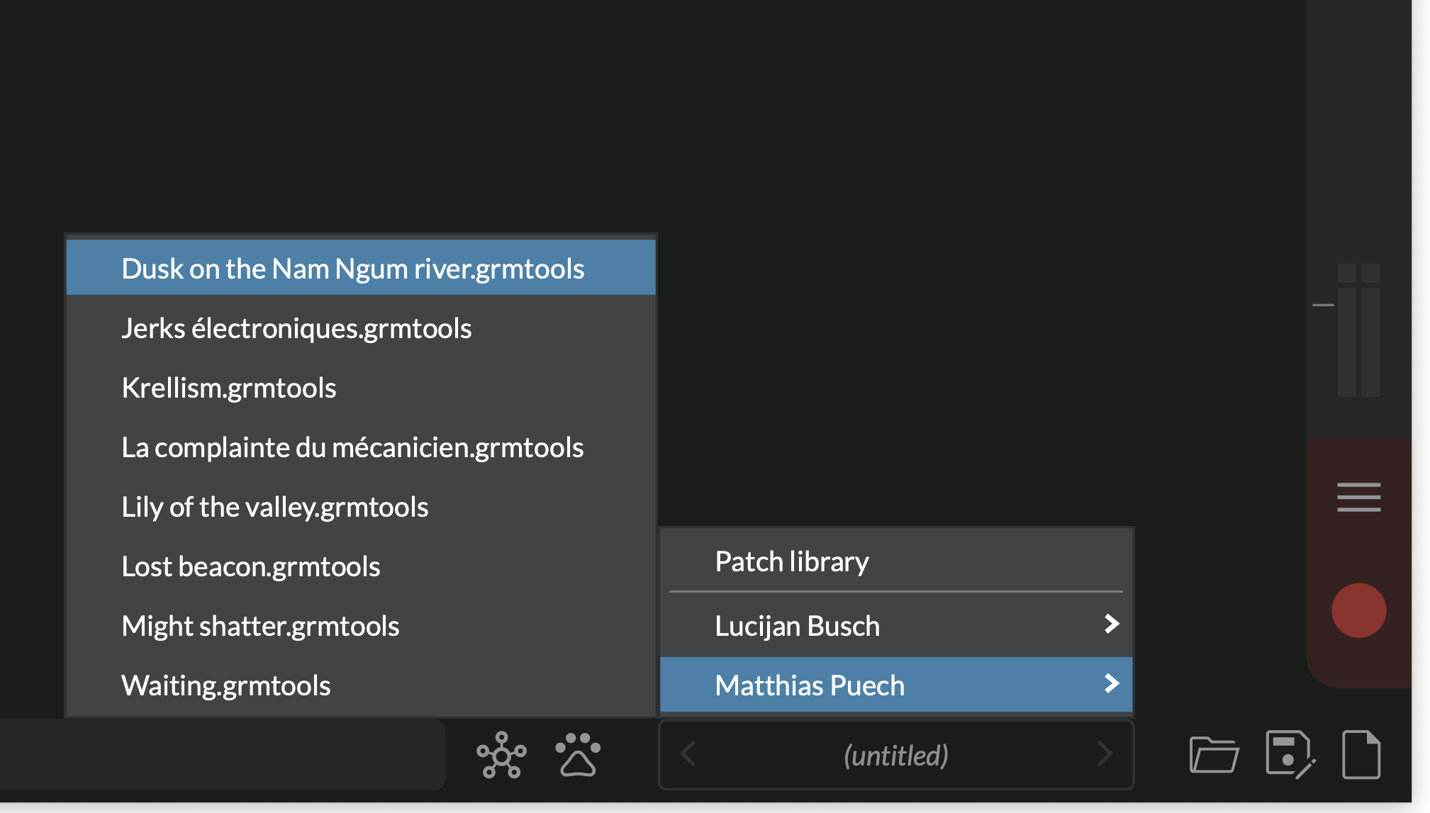 A screenshot showing Atelier's patch browser