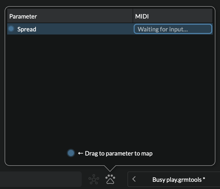 Parameter mappings window waiting for MIDI input