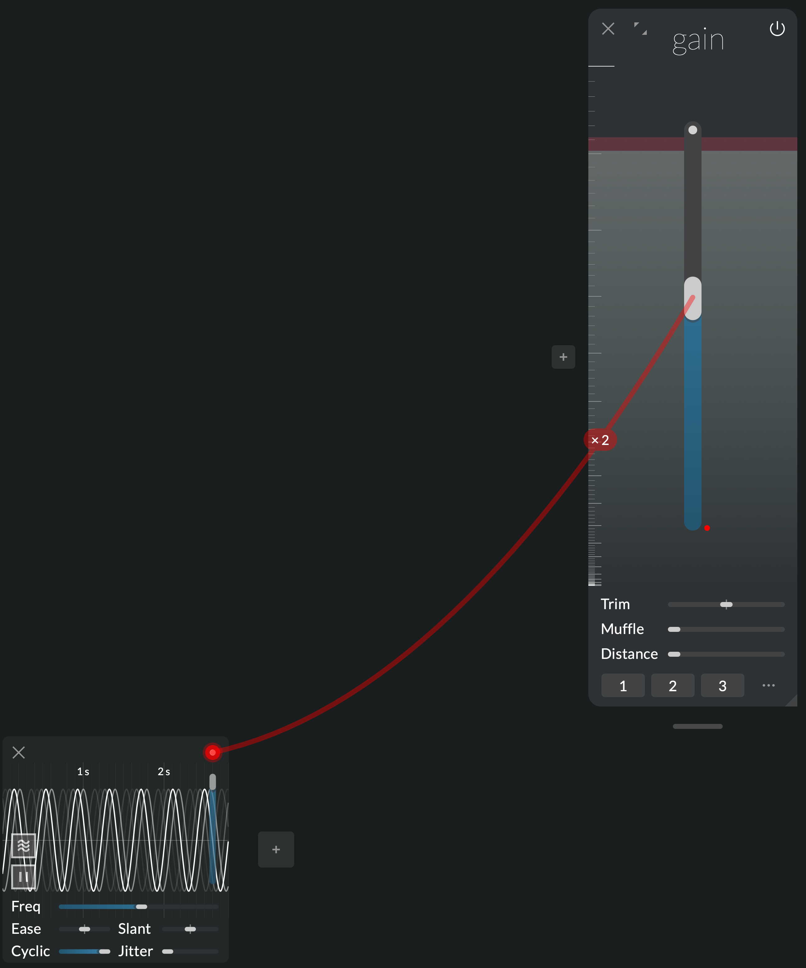 An LFO connected to gain creating a tremolo effect