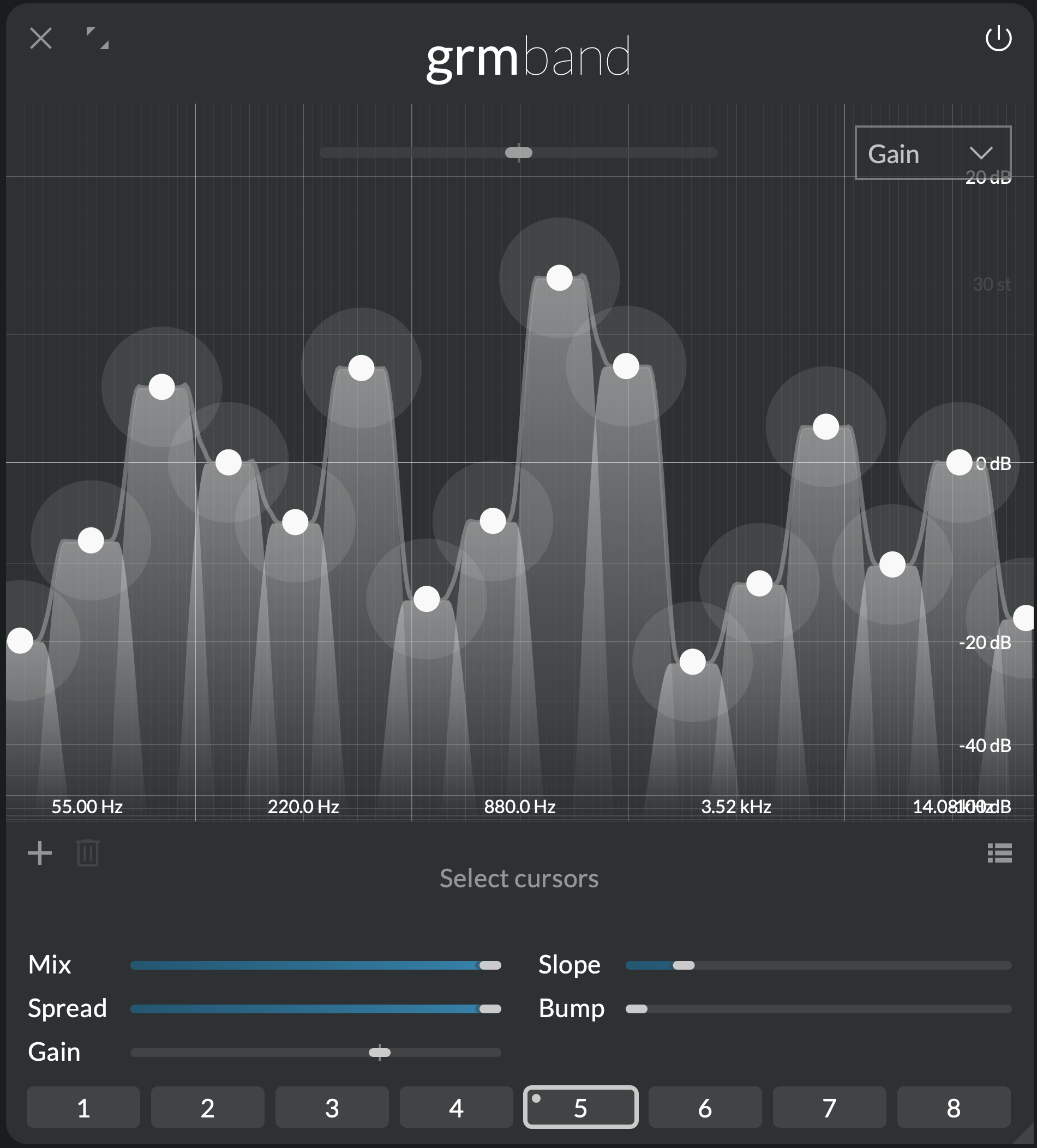 Screenshot of Band used as a graphic equalizer