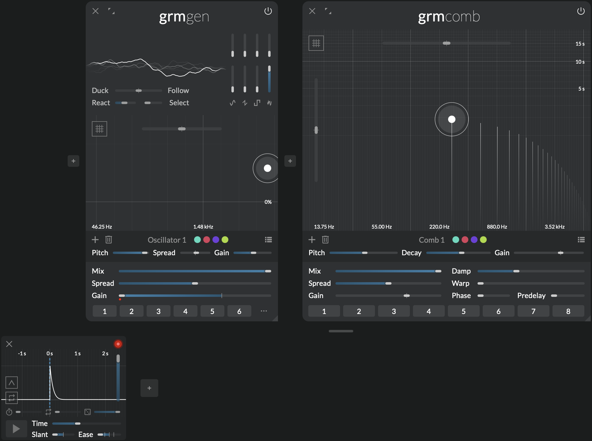 A screenshot showing Gen agitated by Peak to create impulses for comb