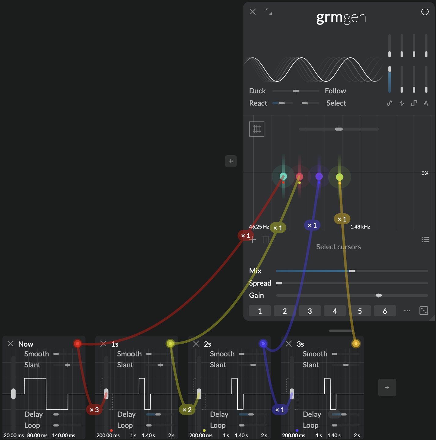 Screenshot of four chained Control instances delaying an input