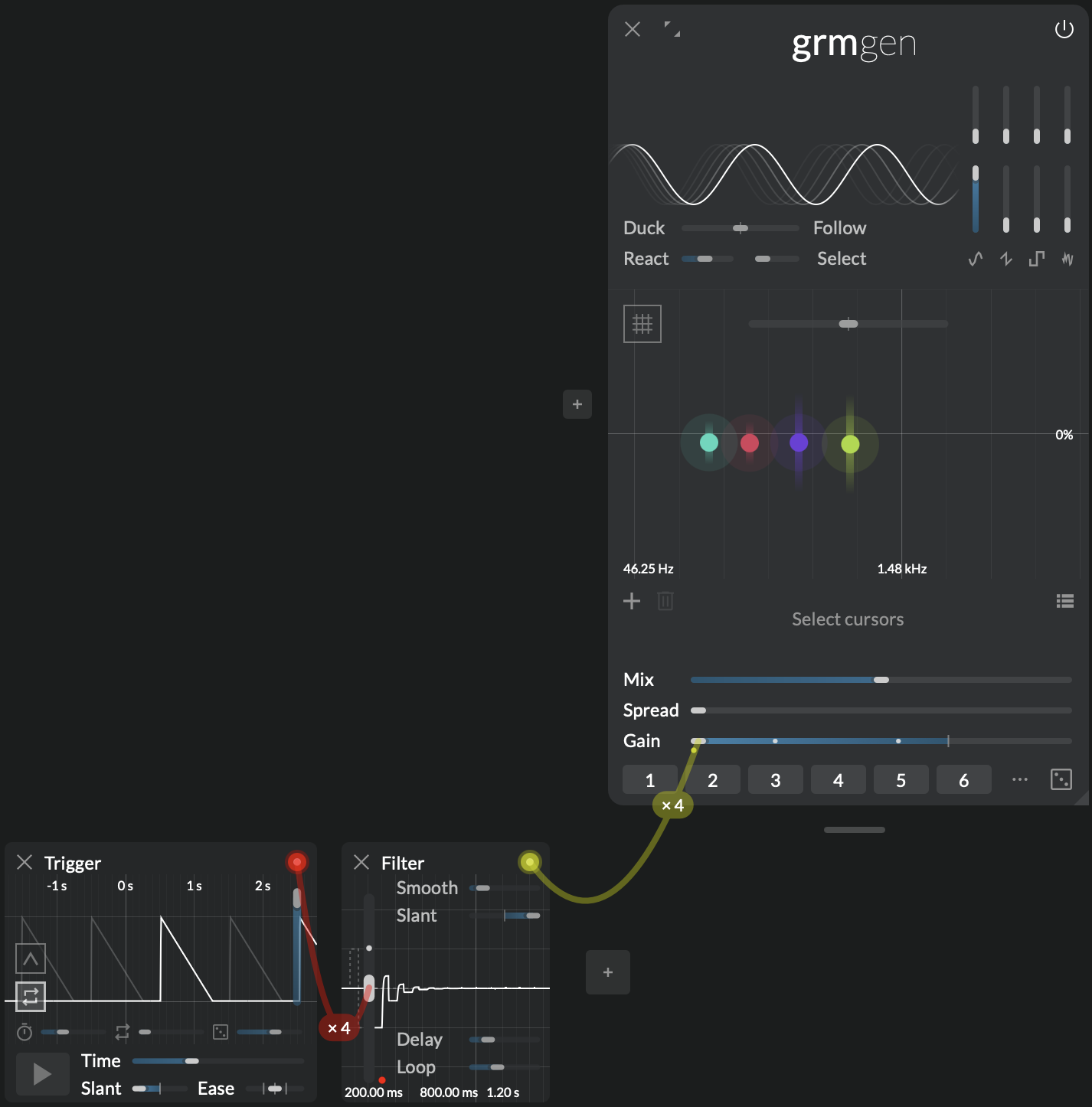 Screenshot of Peak filtered by Control to control oscillator gain