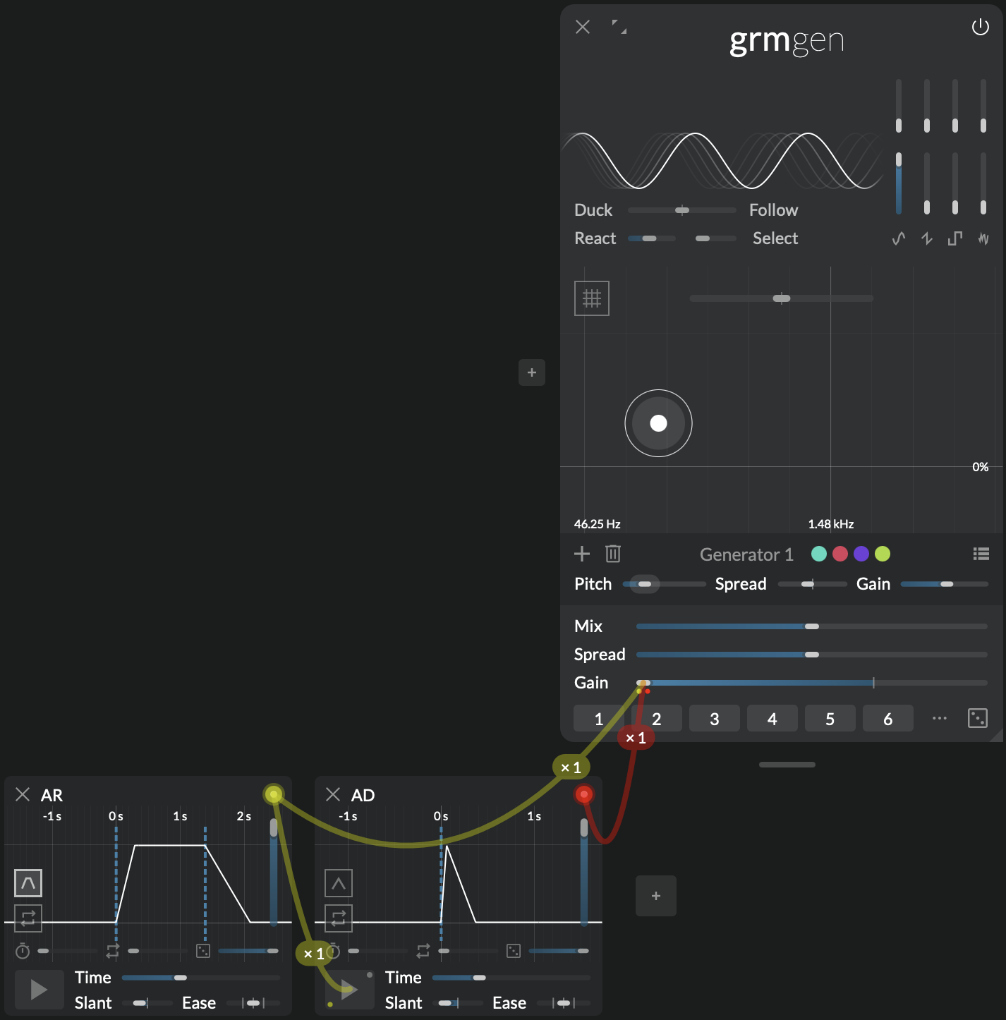Screenshot of two Peak modules summed to create an ADSR envelope