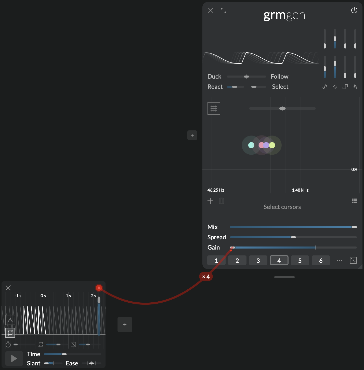 Screenshot showing peak modulating Gen gain